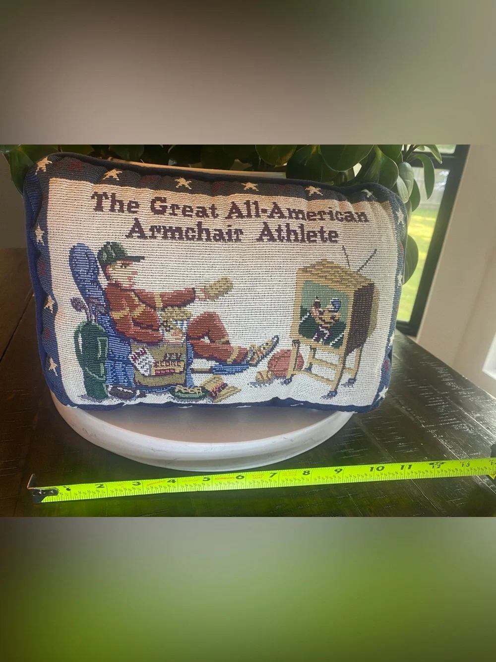 Vintage Tapestry Throw Pillow Great All-American Armchair Athlete Sports 11x8